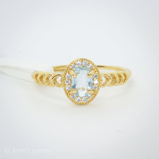 [GSJ-J33] Silver 925 Aquamarine Gold Plated Adjustable Ring