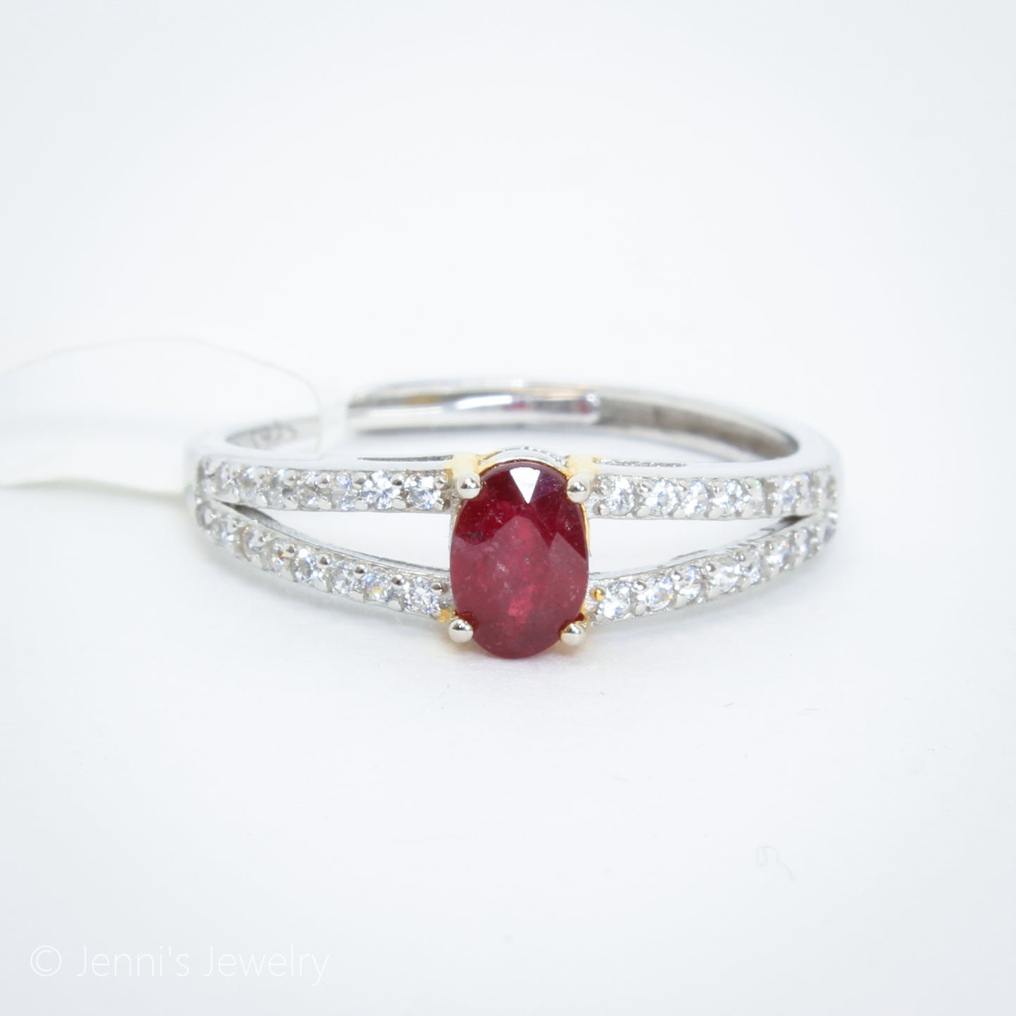 [GSJ-J35] Silver 925 Ruby Double Ring Band Adjustable Ring