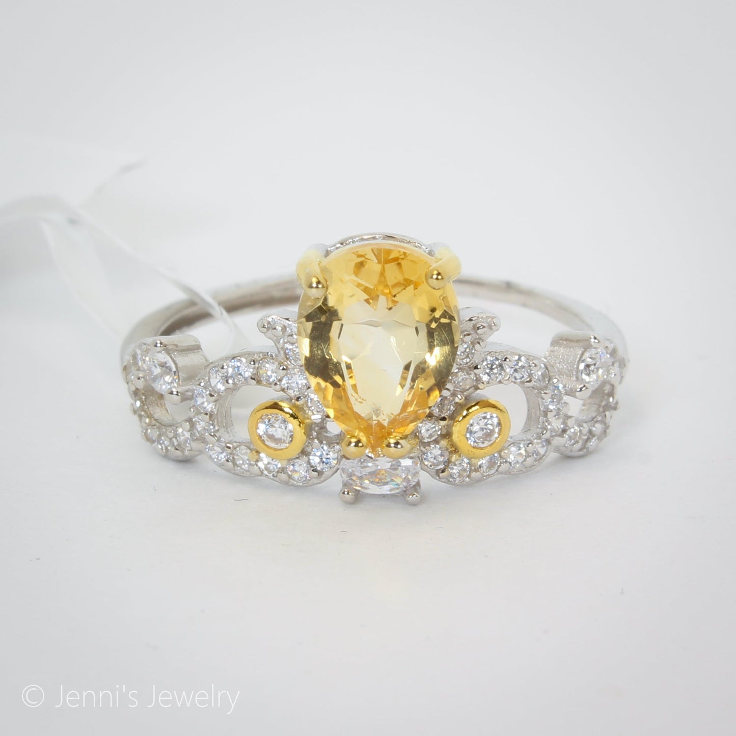 [GSJ-J61] Silver 925 Crown Teardrop Style Citrine Ring