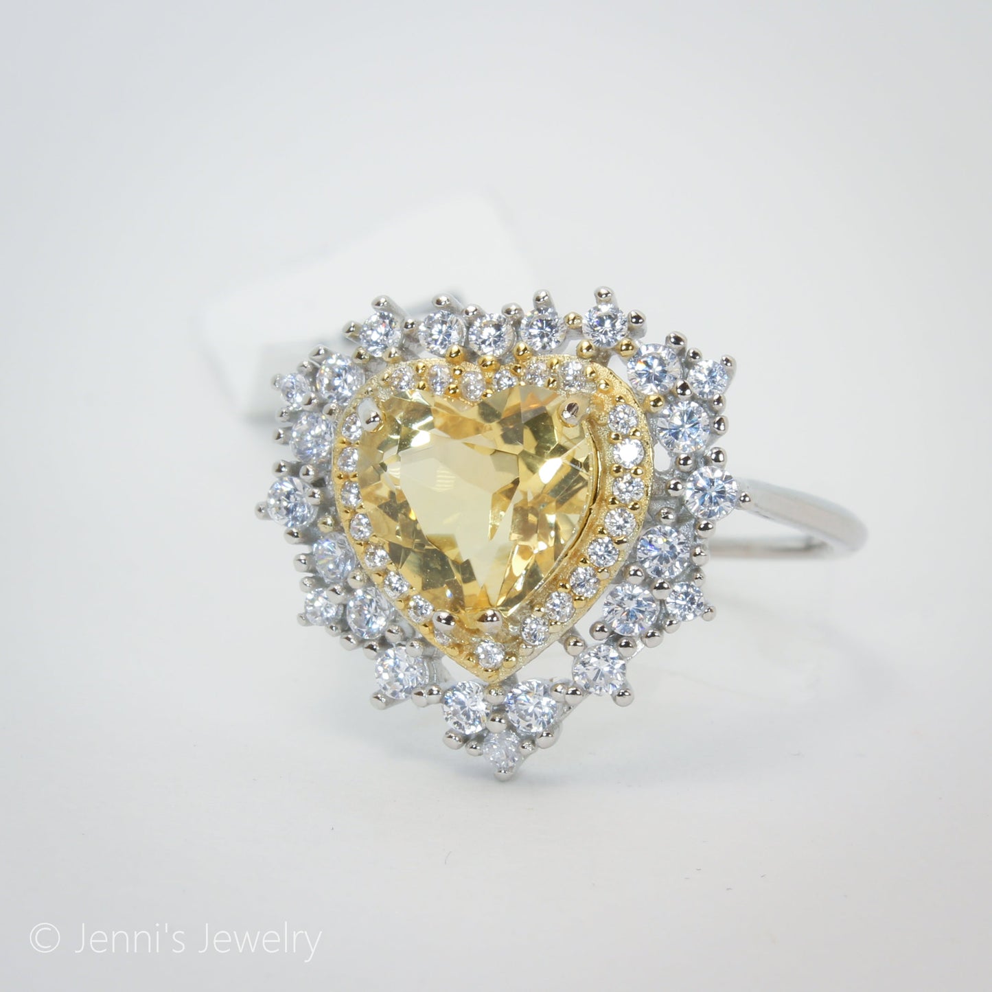 [GSJ-J65] Silver 925 Double Halo Lovely Heart Shape Citrine Ring