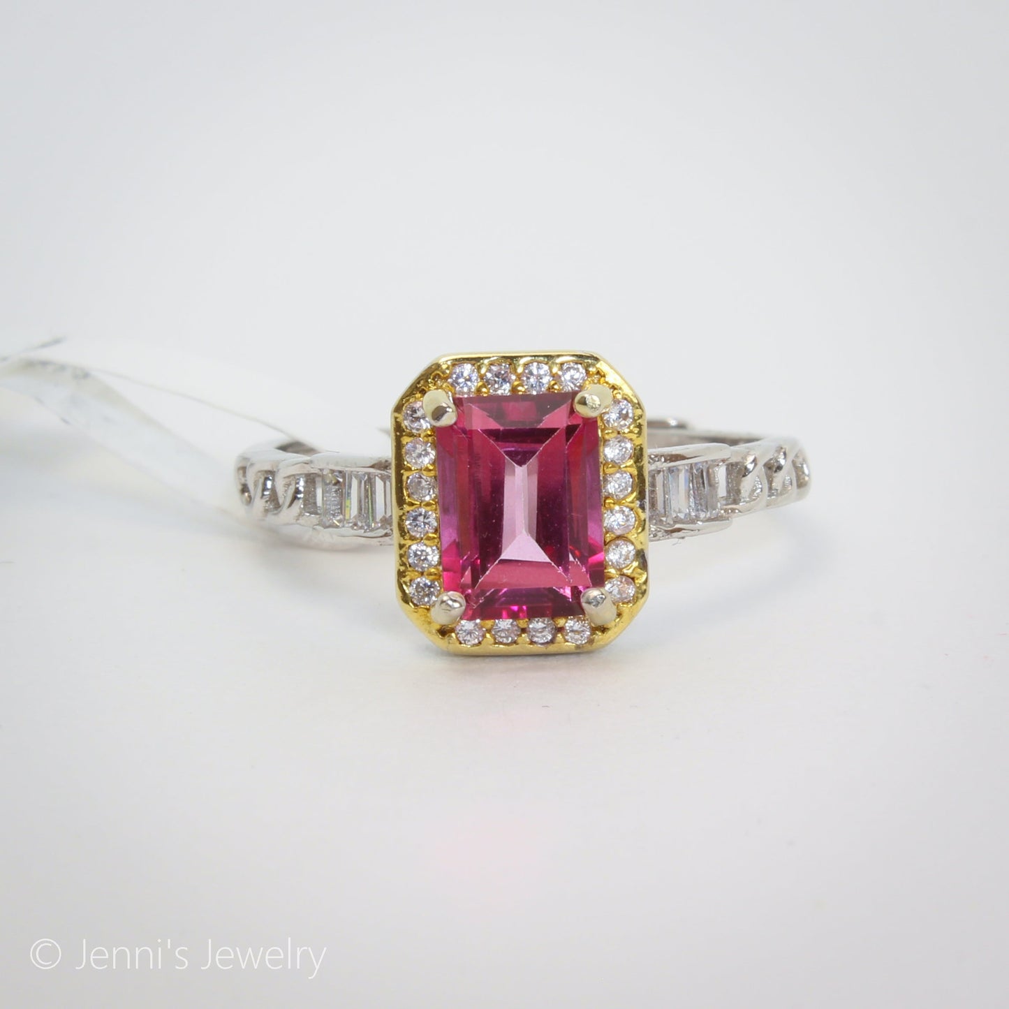 [JL-J02] Silver 925 Emerald Cut Pink Topaz Ring