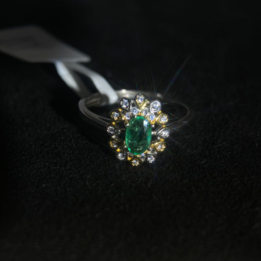 【JL-J32】S925 silver inlaid emerald color separation design