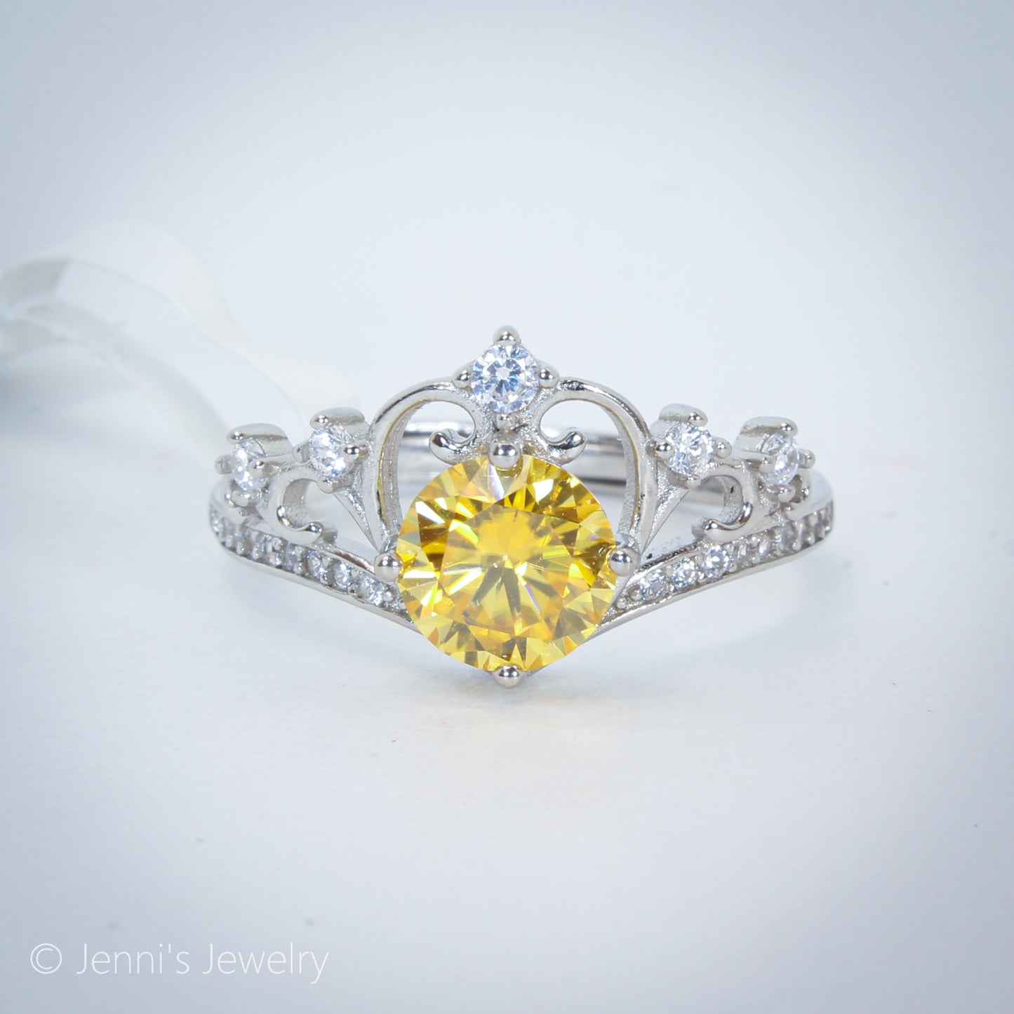 [QBF-JH-J1021] Silver 925 1 CT Crown Yellow Colorful Moissanite Ring