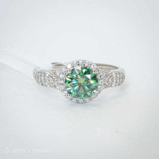 [QBF-ML-J1031] Silver 925 Green Moissanite 1CT Adjustable Ring