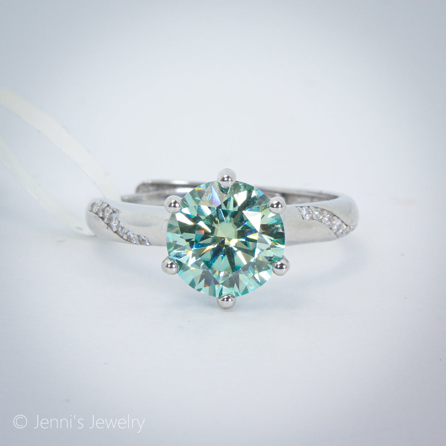 [QBF-SL-J2012] Silver 925 2 CT Green Colorful Moissanite Ring