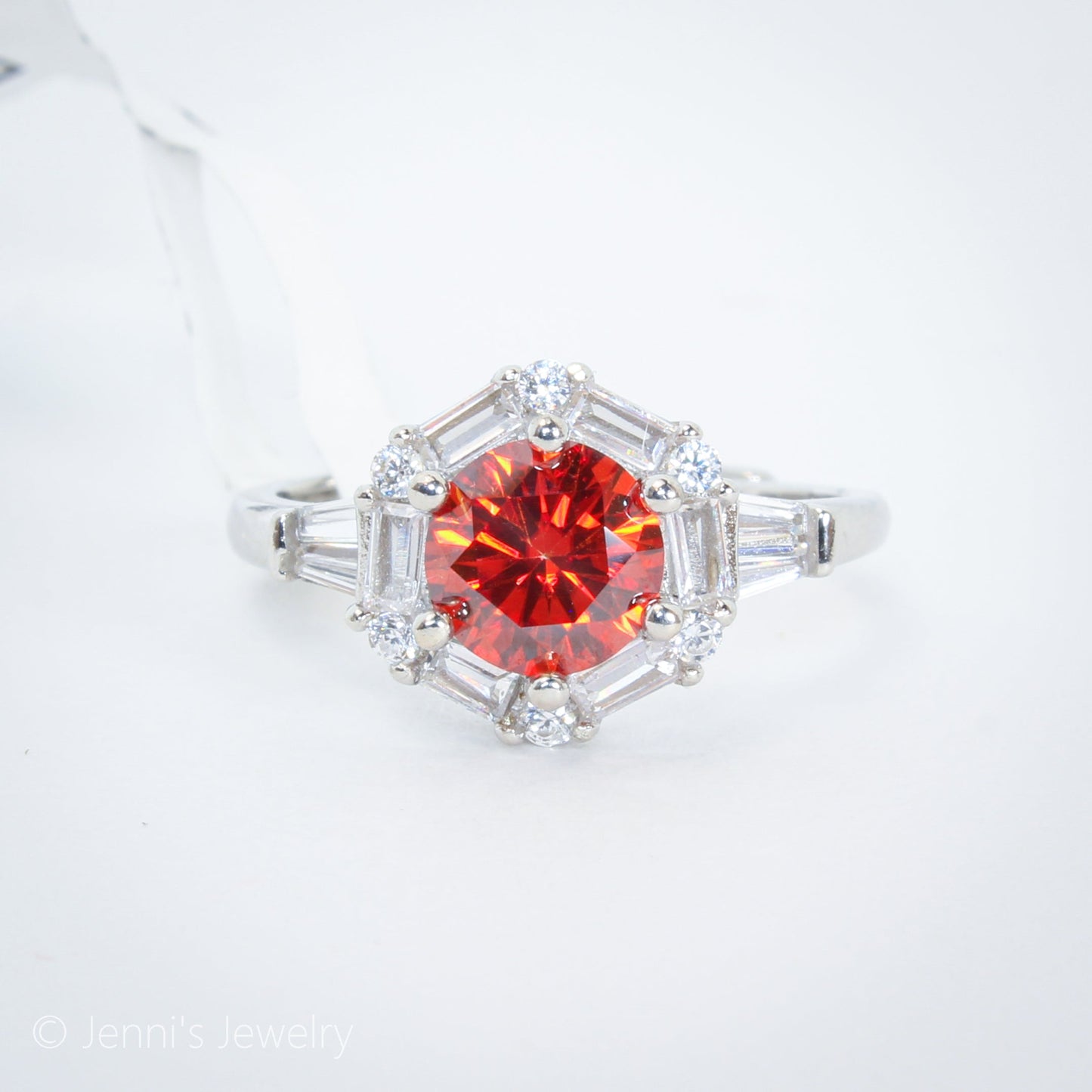 [QBF-SLH-J1026] Silver 925 1  CT Garnet Red Colorful Moissanite Ring