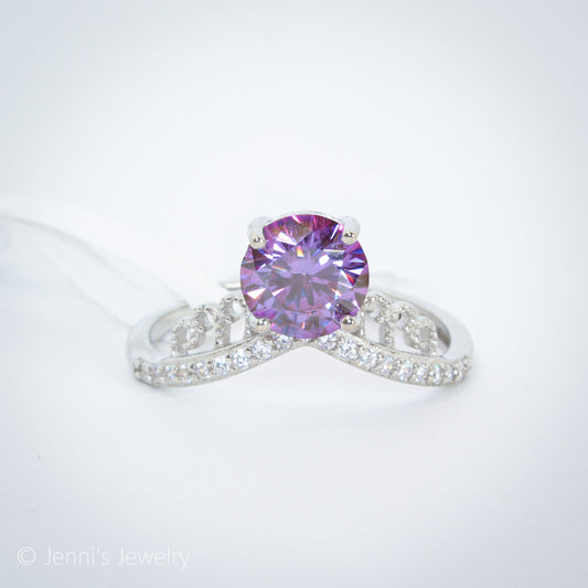 [QBF-ZL-J1019] Silver 925 1 CT Purple Colorful Moissanite Ring