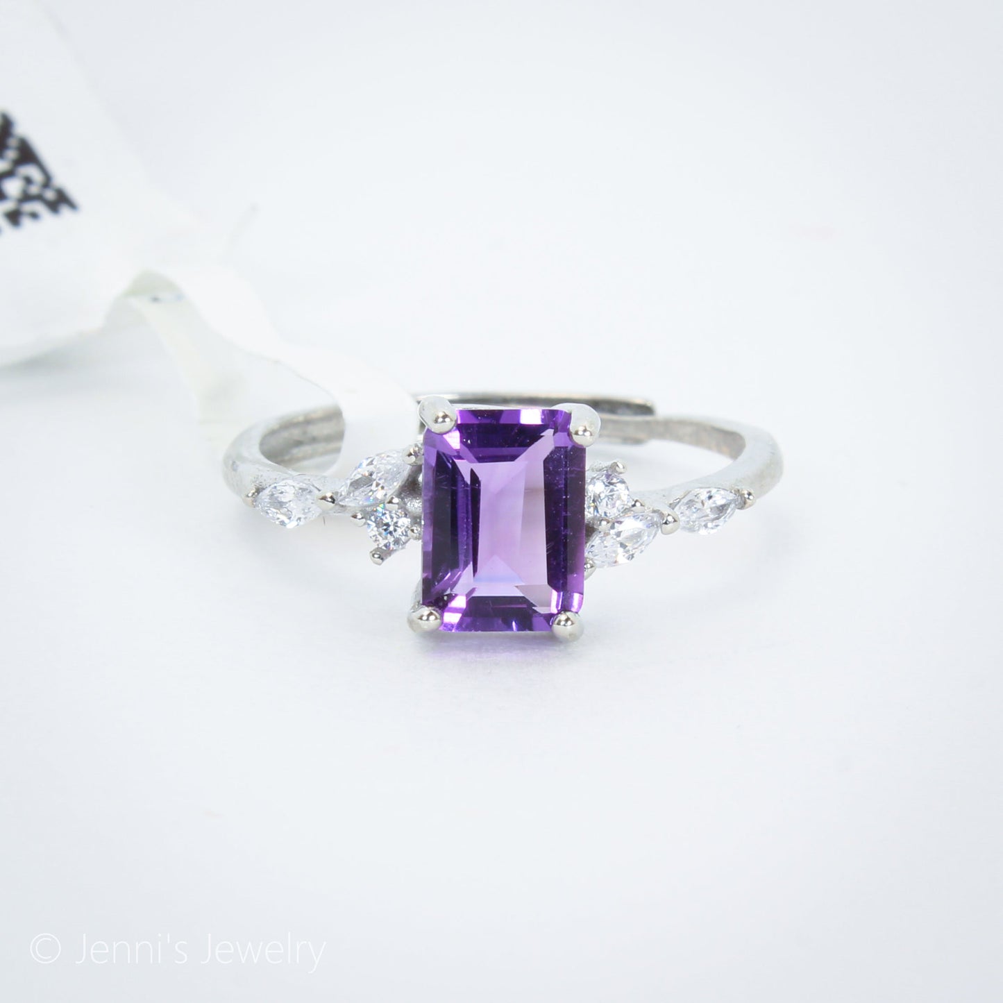 [YD-J07] Silver 925 Emerald Cut Amethyst Ring