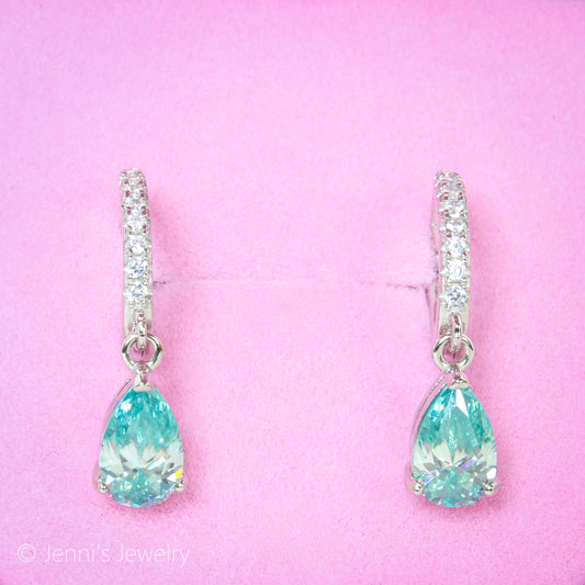 [YY-E1014] Silver 925 Teardrop Hoop Green Moissanite Earing